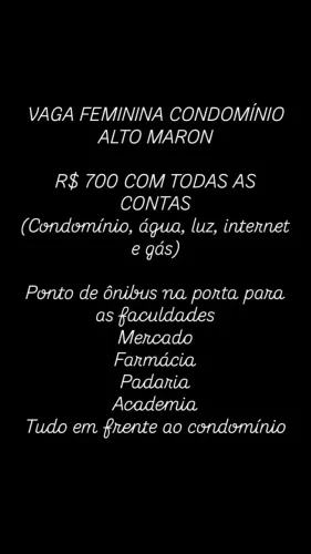 Vaga Feminina em apartamento com tudo incluso