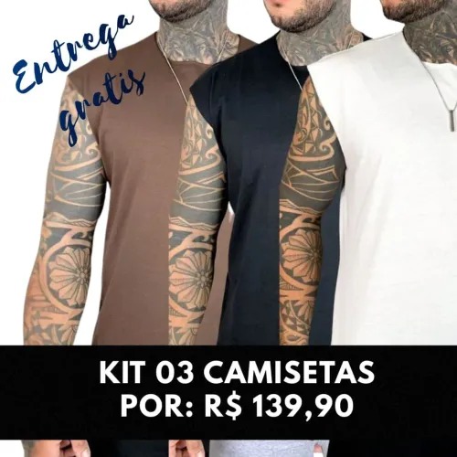 Kit 03 camisetas manga machão