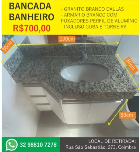 Bancadas de banheiro, cozinha e área de lazer. Preços e conforme descrição da foto.