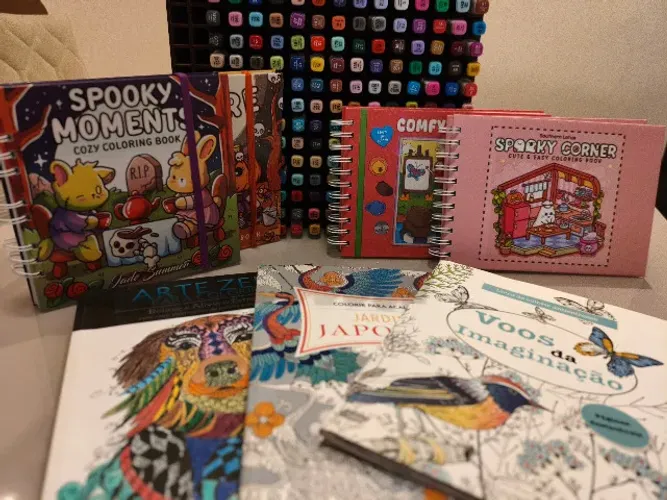 Kit Completo Canetas Dual Tip + Organizador MDF + Livros Colorir