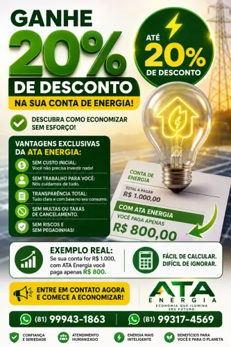 Ganhe 20% de desconto na sua conta de energia!