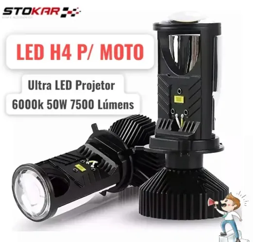 Ultra Led H4 Projetor P/ Moto Lançamento Branco 7500Lumens