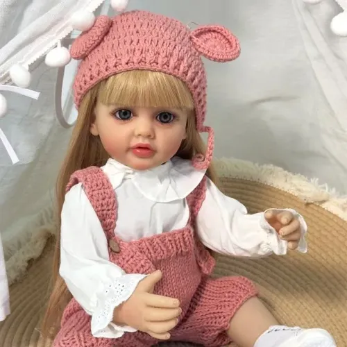 Boneca Bebe Reborn realista cabelos grandes 55 cm corpo silicone com acessórios