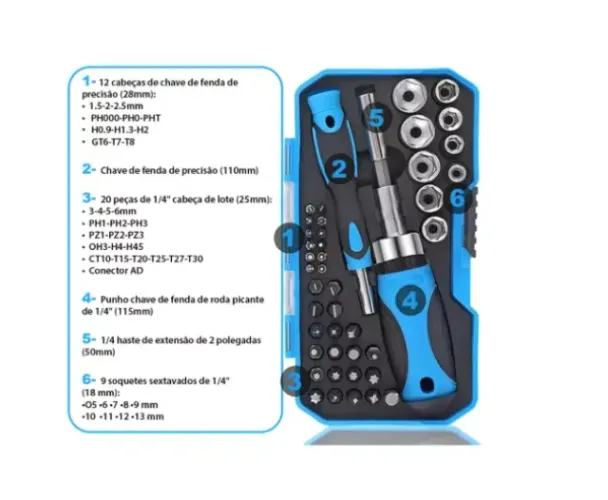 Conjunto Chave De Fenda E Soquete Bits 44 Peças Kabpbom - KA-7715