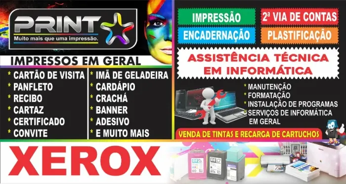 Serviços Gráficos e Impressões em Geral: Cartão de Visita, Panfletos, Adesivos, Banner.