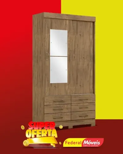 Guarda Roupa 2 Portas 6 Gavetas com Espelho Super Lindo Fazemos Entrega