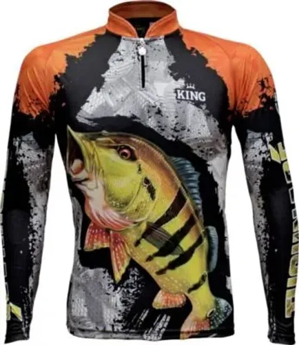 Camisa De Pesca Detalhes Laranjas