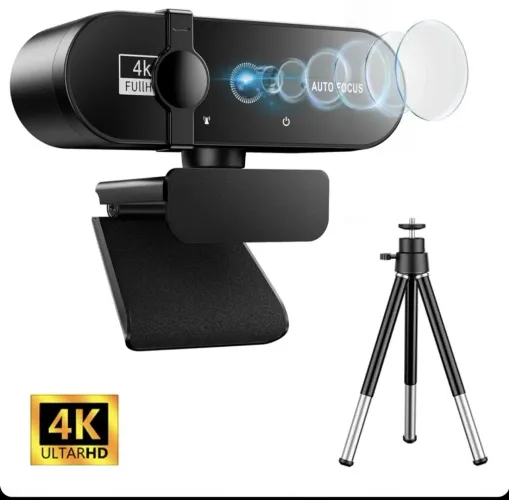 Webcam 4K Full HD com Autofoco e Tripé Com Microfone