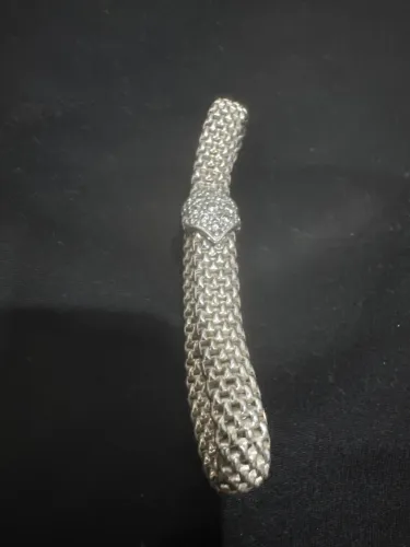 PULSEIRA\BRACELETE  FEMININO FLEXÍVEL DE PRATA 925 COM  BRILHANTE. 