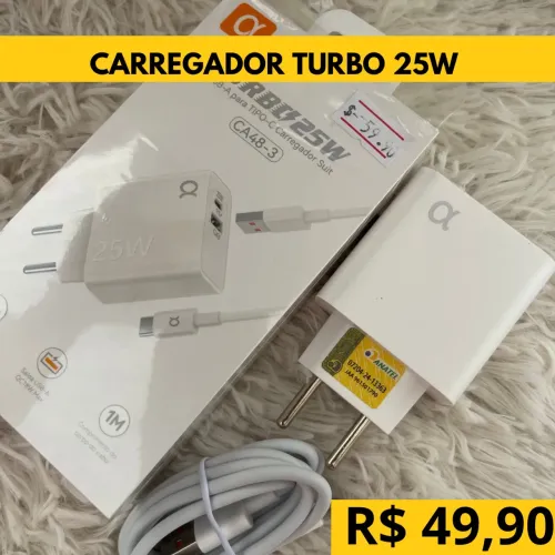 Carregador Turbo 25W + Cabo Tipo-C - R$49,90