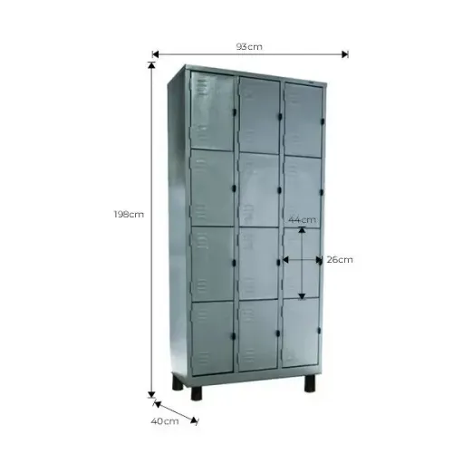 Armário Roupeiro de Aço para 12 Compartimentos