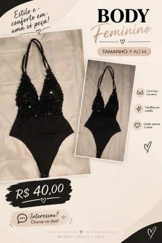 Body preto de paetê