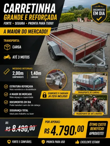 Metade do preço - OPORTUNIDADE !! Reboque, carretinha 3 motos ou Carga