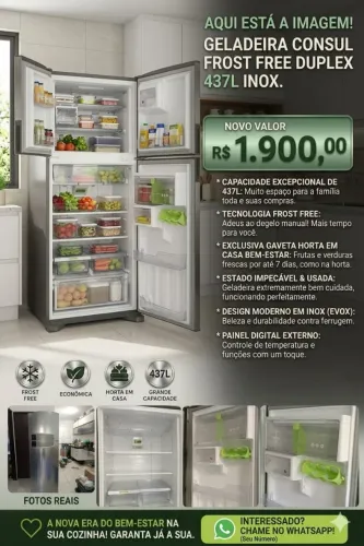 Geladeira Consul Frost Free Duplex 437L Inox