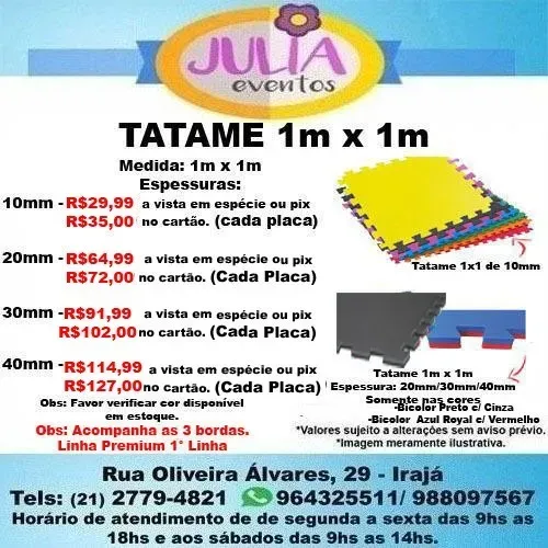 Tatame Tapete Eva 1 x 1a partir de R$30,00