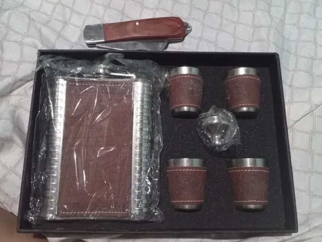 Kit cantil inox + canivete com cabo de madeira