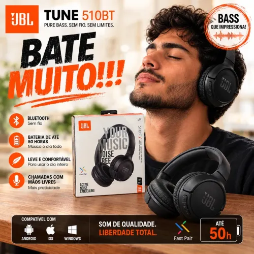 Fone Compatível Jbl Tune 510bt Pure Bass Wireless Bluetooth- BATE MUITO!!!