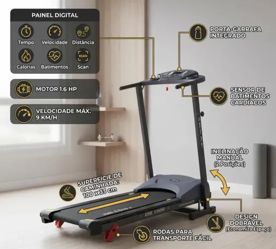 Esteira Elétrica Dream Fitness Dr 1600 110v/220v Dobrável Preto
