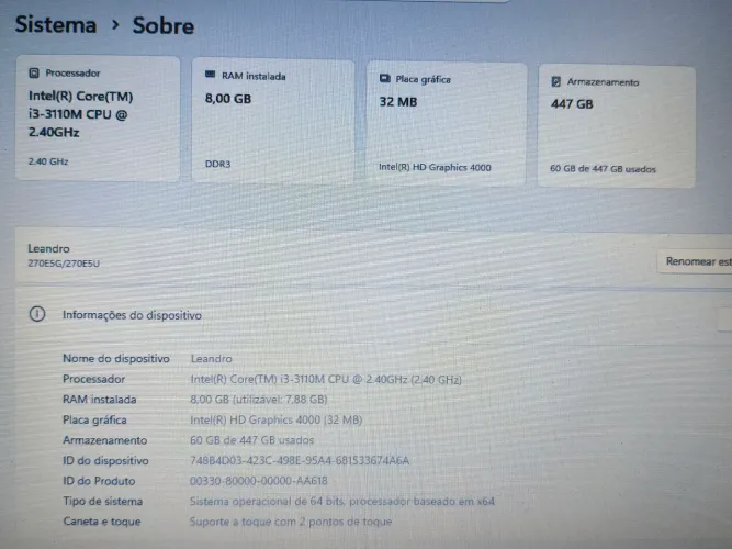 Notebook Samsung core i3-3110M