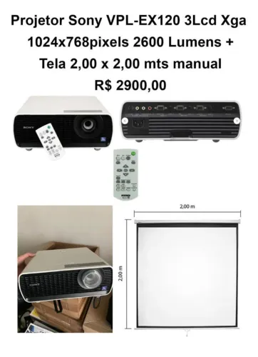 Projetor Sony VPL-EX120 + Tela de Projeção 2x2m