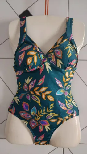 Maiô tropical com decote em V, tamanho G