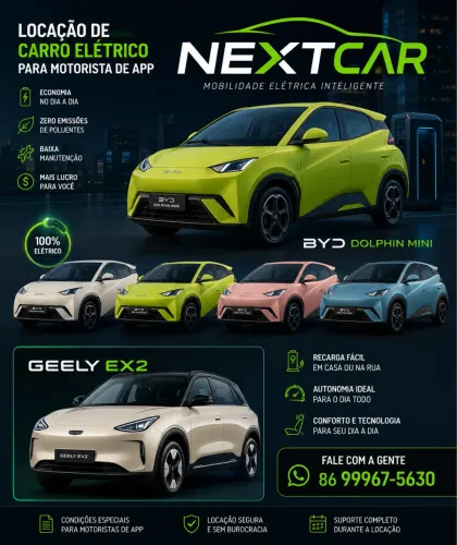 ALUGUEL/LOCAÇÃO DE CARROS ELÉTRICOS PARA MOTORISTA DE APP (Uber, 99, indrive)