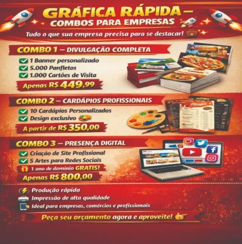 Combos de gráfica para empresas : banner ,lona,cartão de visita
