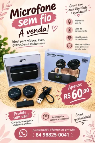 MICROFONE LAPELA SEM FIO. R$ 60,00