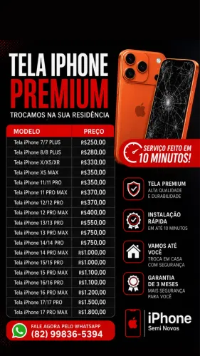 Tela iPhone Premium - Trocamos na sua residência - Display iPhone Premium
