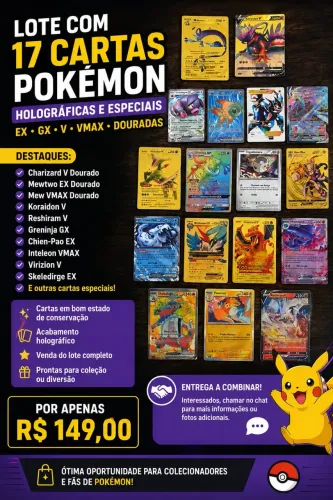 ? 17 Cartas Pokémon Raras EX GX V VMAX + Cartas Gold