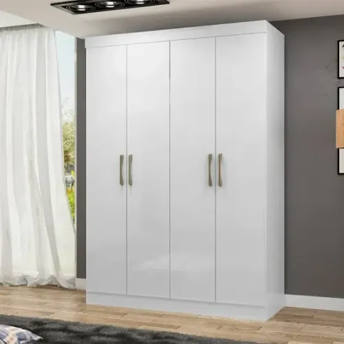 Guarda Roupa 100% MDF Paris (Ouro) 4 Portas 2 Gavetas Maxel Branco