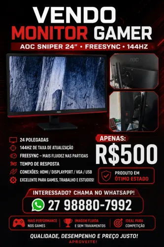 ? VENDO MONITOR GAMER AOC SNIPER 24" - 144Hz! ?