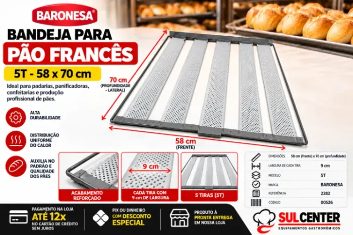 BANDEJA PARA PÃO FRANCÊS BARONESA - 5 TIRAS 58x70