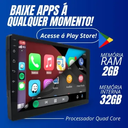 Central Multimídia 9" Polegadas QLED Quad Core 2/32gb Android CarPlay e Android Auto