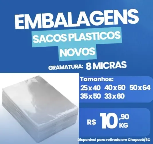 EMBALAGENS - SACOS PLASTICOS NOVOS - 8 MICRAS