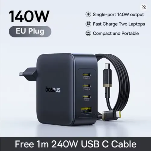 Fonte Carregador 140w Baseus 4 USB + Cabo 240w Tipo C pro Drone Dji Mini3,4,5Pro Air3s Neo