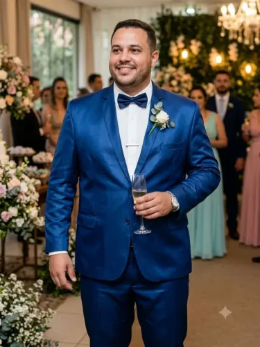 Terno Azul Royal Acetinado Plus Size