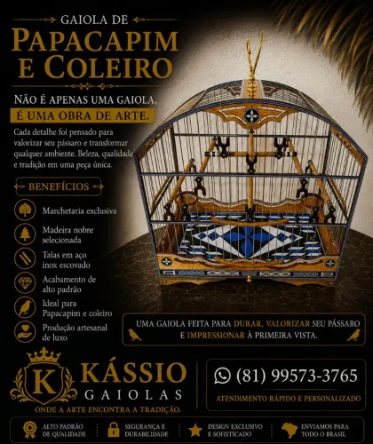 Gaiola de PAPA CAPIM e COLEIRO PREMIUM modelo COLONIAL