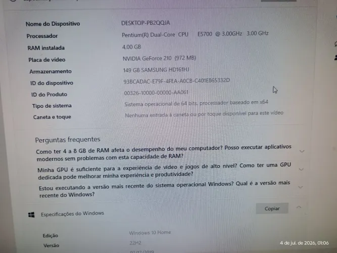 PC Completo Pentium Dual Core E5700 - 4Gb RAM - HD 149Gb