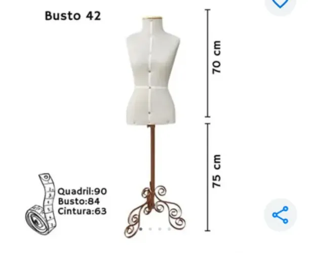 Manequim Costureira Com Pedestal DOURADO