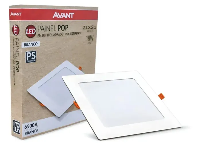 Painel LED Embutir Quadrado Avant 18W 6500K Branco Frio 21x21cm Bivolt