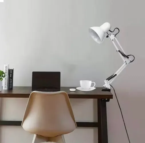 Luminária abajur de mesa articulada base e garra 2 em 1 com