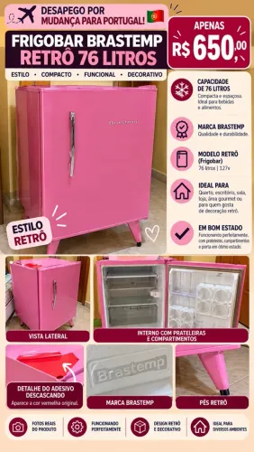 Geladeira Brastemp Retrô 76L Rosa