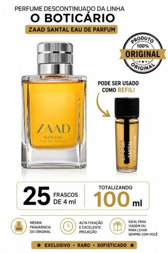 Zaad santal Eau Parfum Boticário fracionado em 25 frascos de 4ml originais