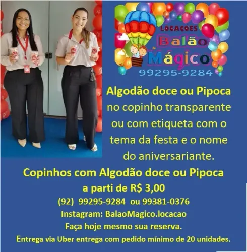 Copo personalizado com algodão doce ou pipoca 