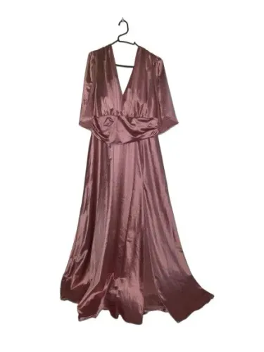 Vestido longo rosa/rosê de festa, cetim, brilhante, tamanho GG/48