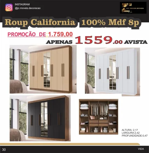 ROUPEIRO CALIFÓRNIA COM ESPELHO MDF