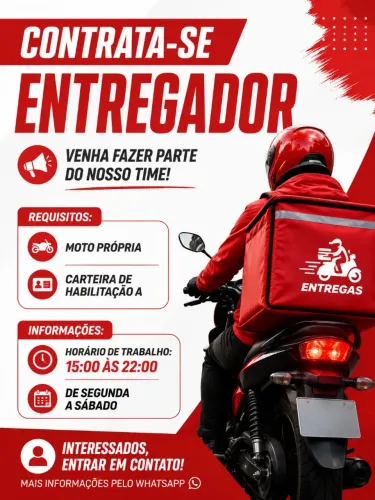 Contrata-se entregador/motoqueiro!