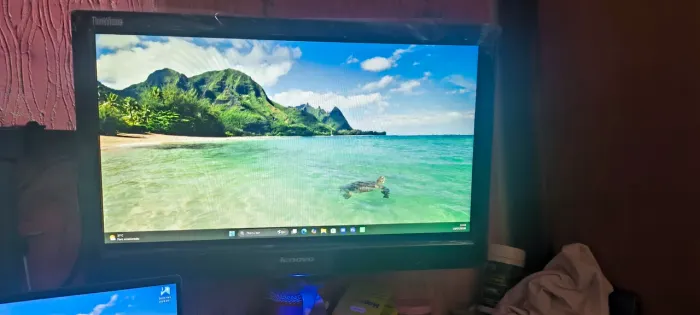 Dois Monitores Lenovo 19 polegadas e suporte de mesa