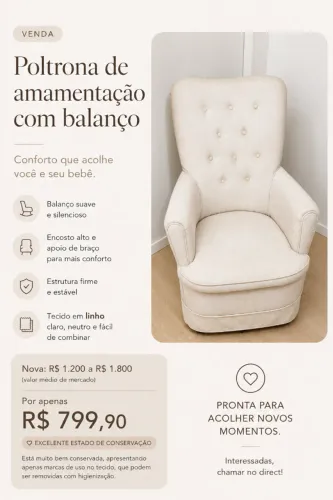 Poltrona de amamentação com balanço 